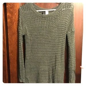 Olive green waffle knit long sweater
